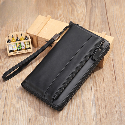 Men's wallet genuine cowhide leather clutch bag large capacity card holder wrist bag for men 