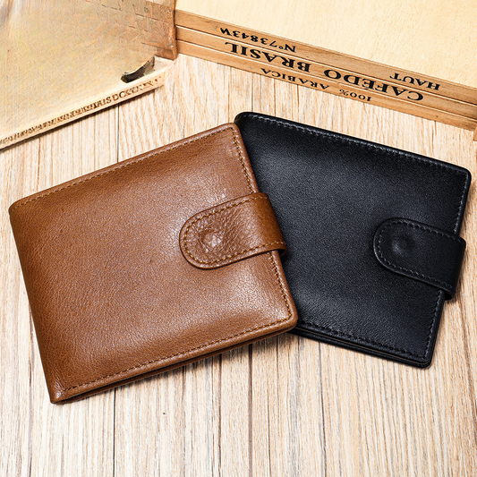 Men's short wallet cowhide RFID card holder business large capacity clutch bag retro wallet 