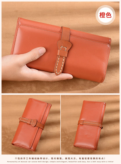 Women's Wallet Genuine Leather Clutch Bag Personality Wallet Cowhide Trifold Wallet Wallet Fashion Long Wallet