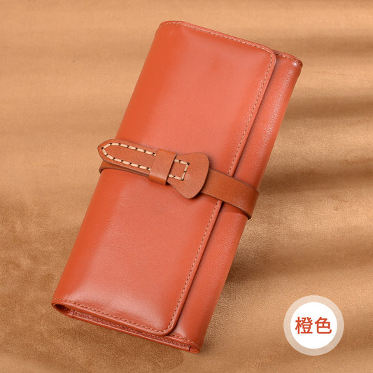 Women's Wallet Genuine Leather Clutch Bag Personality Wallet Cowhide Trifold Wallet Wallet Fashion Long Wallet