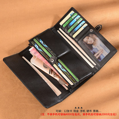 Women's Wallet Genuine Leather Clutch Bag Personality Wallet Cowhide Trifold Wallet Wallet Fashion Long Wallet