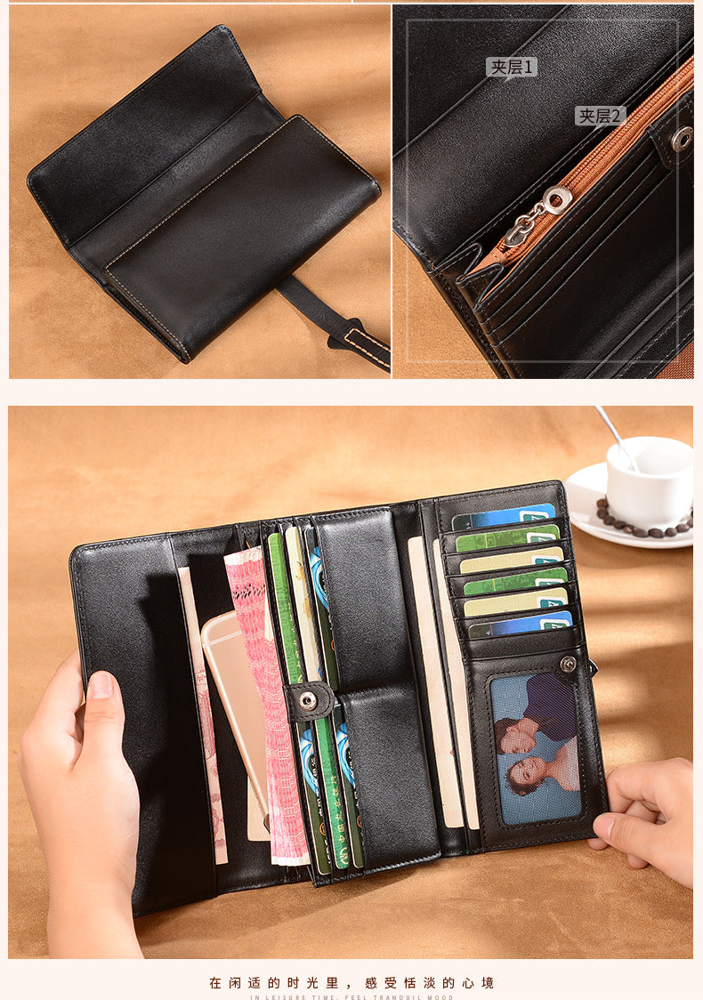 Women's Wallet Genuine Leather Clutch Bag Personality Wallet Cowhide Trifold Wallet Wallet Fashion Long Wallet