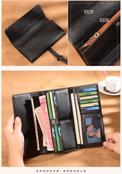 Women's Wallet Genuine Leather Clutch Bag Personality Wallet Cowhide Trifold Wallet Wallet Fashion Long Wallet