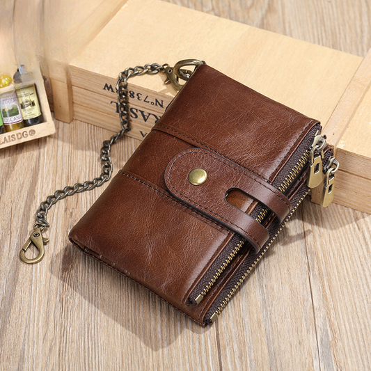 Men's short wallet genuine cowhide leather retro RFID anti-theft card bag 