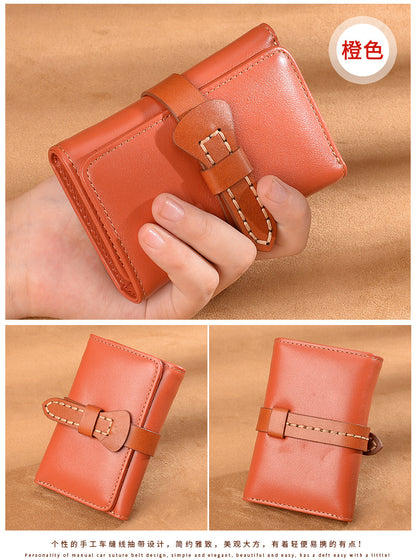 Ladies wallet genuine leather key case bag multifunctional cowhide short bag individuality fashion simple tri-fold wallet