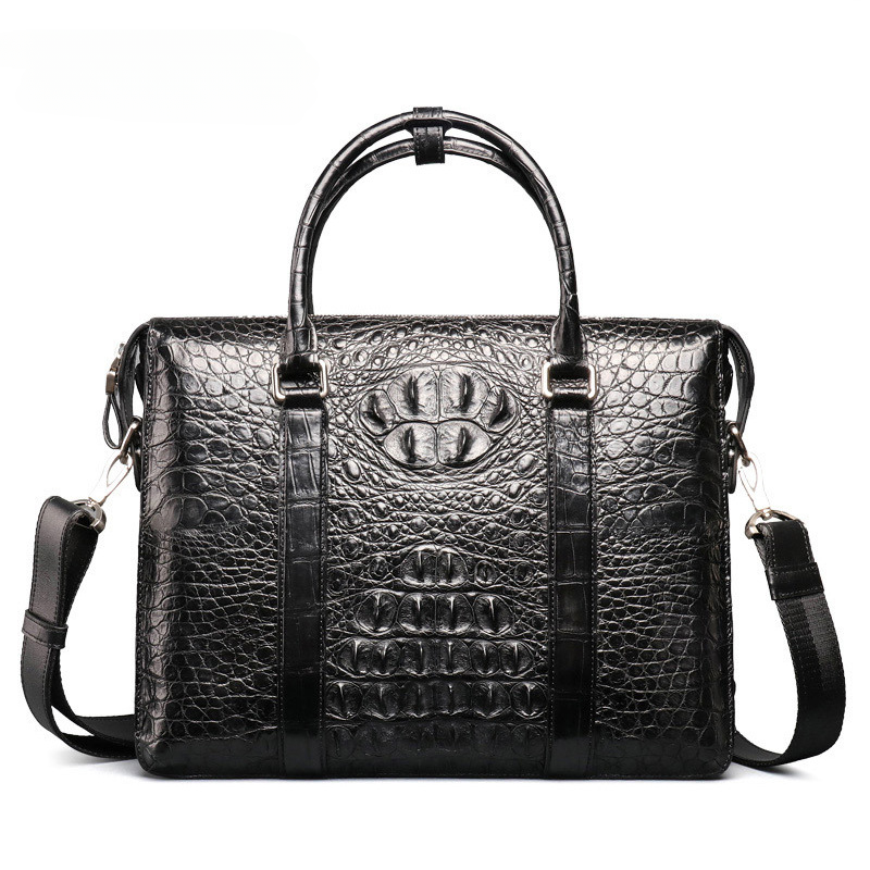 Siamese crocodile skin genuine leather men's briefcase handbag business trip commuting meeting business bag office bag file bag handbag shoulder bag 