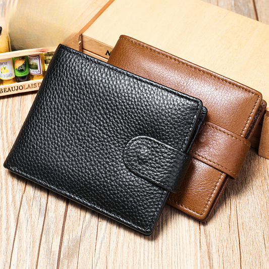 Men's Wallet RFID Genuine Cowhide Leather Card Holder Coin Casual Retro Large Capacity Clutch Bag 