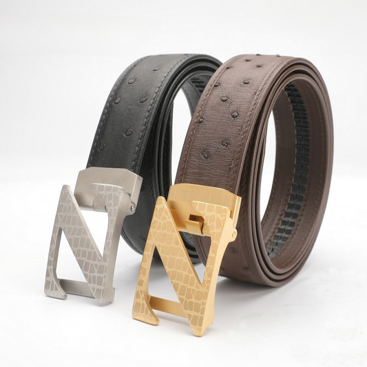 New Ostrich Skin Men's Belt Genuine Leather Automatic Buckle Casual Business Width 3.4cm Men's Belt 