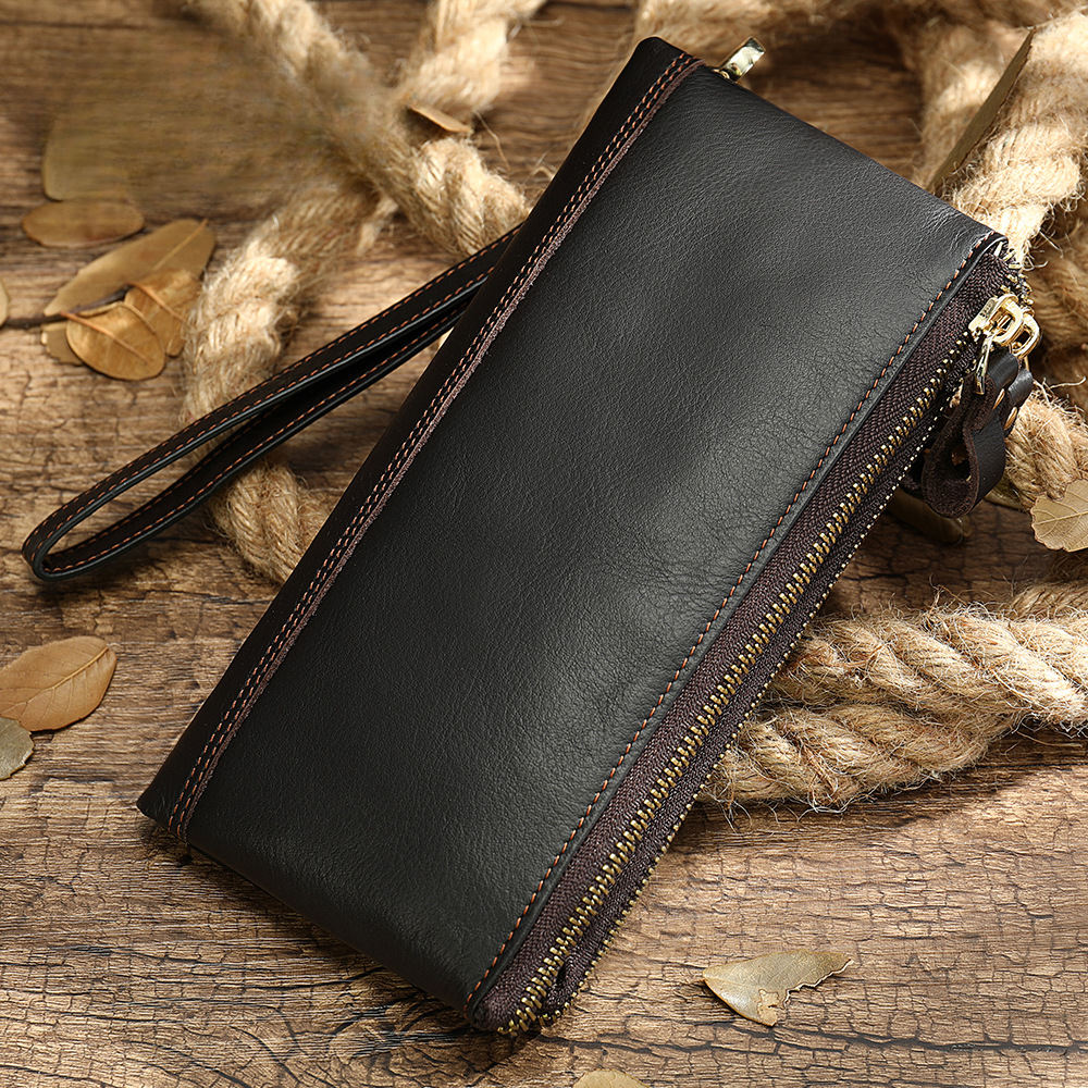 Men's long wallet made of genuine cowhide leather OL commuting large capacity zipper clutch bag 