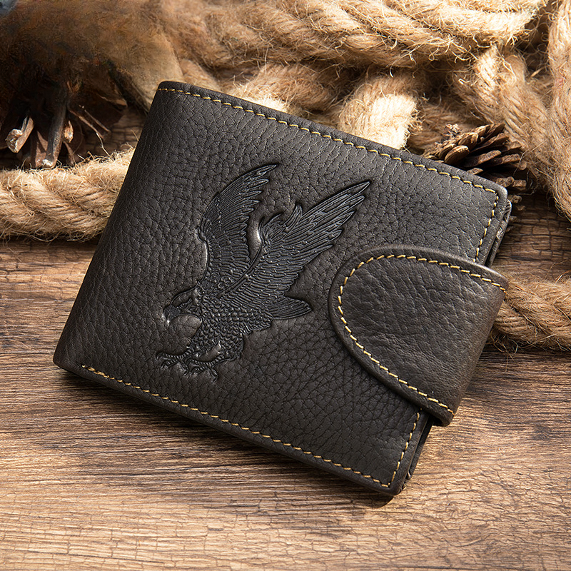 Men's short wallet genuine cowhide leather hawk unique fashion card bag wallet for men 