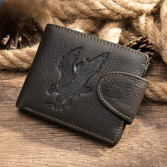 Men's short wallet genuine cowhide leather hawk unique fashion card bag wallet for men 