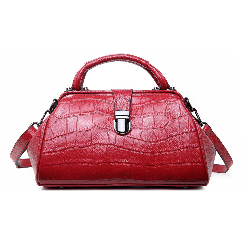 Women's Handbag Genuine Leather Fashion Ladies Shoulder Bag Cowhide Crocodile Pattern Simple Goes with Anything