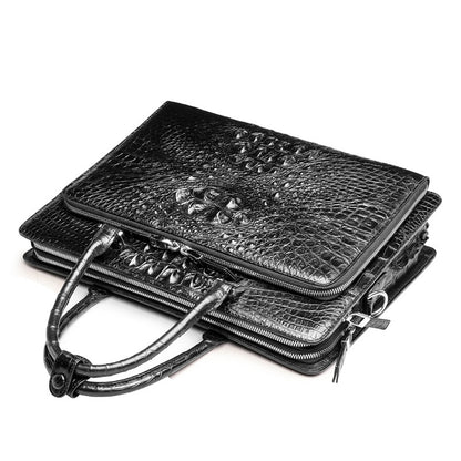 Siamese Crocodile Skin Men's Briefcase Genuine Leather High Quality Business Bag Handbag 