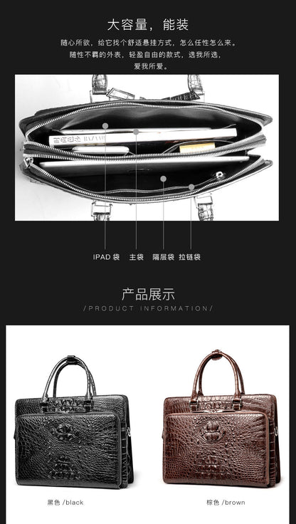 Siamese Crocodile Skin Men's Briefcase Genuine Leather High Quality Business Bag Handbag 