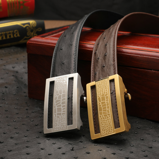 Ostrich leather genuine leather men's belt automatic buckle casual width 3.4cm men belt gift present