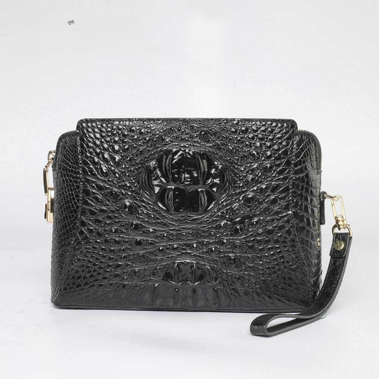 Crocodile Skin Genuine Leather Handbag Security Lock Business Casual Outdoor Conference Men's Bag 