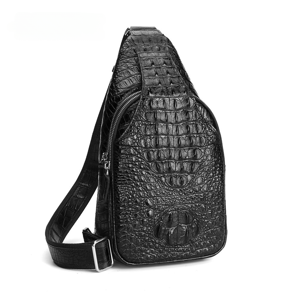 Men's Bust Bag Crocodile Skin Genuine Leather Large Capacity Outdoor Sports Backpack Casual Fashion Waist Pouch 