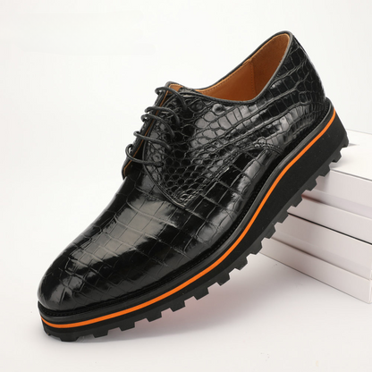 New Crocodile Skin Men's Leather Shoes Genuine Leather Casual Thick Sole Anti-Slip Business Shoes