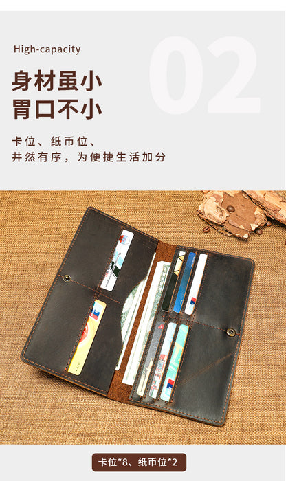 Men's long wallet made of genuine cowhide leather fashion retro clutch bag men's wallet card bag 