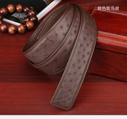 Width 3.8cm Ostrich Skin Genuine Leather Men's Belt Casual Plate Buckle Needle Buckle Men Belt No Buckle 