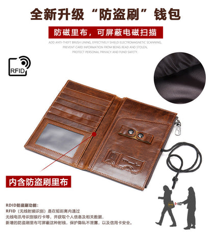 Men's Wallet Made of Genuine Cow Leather Retro Unique Fashion Card Holder Earphone Code Card Pocket 