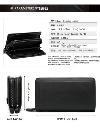 Men's long wallet genuine cowhide leather clutch bag business multifunctional zipper men's wallet 