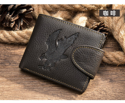 Men's short wallet genuine cowhide leather hawk unique fashion card bag wallet for men 