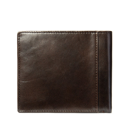 Men's short wallet genuine cowhide leather retro bi-fold card holder RFID anti-magnetic card bag 