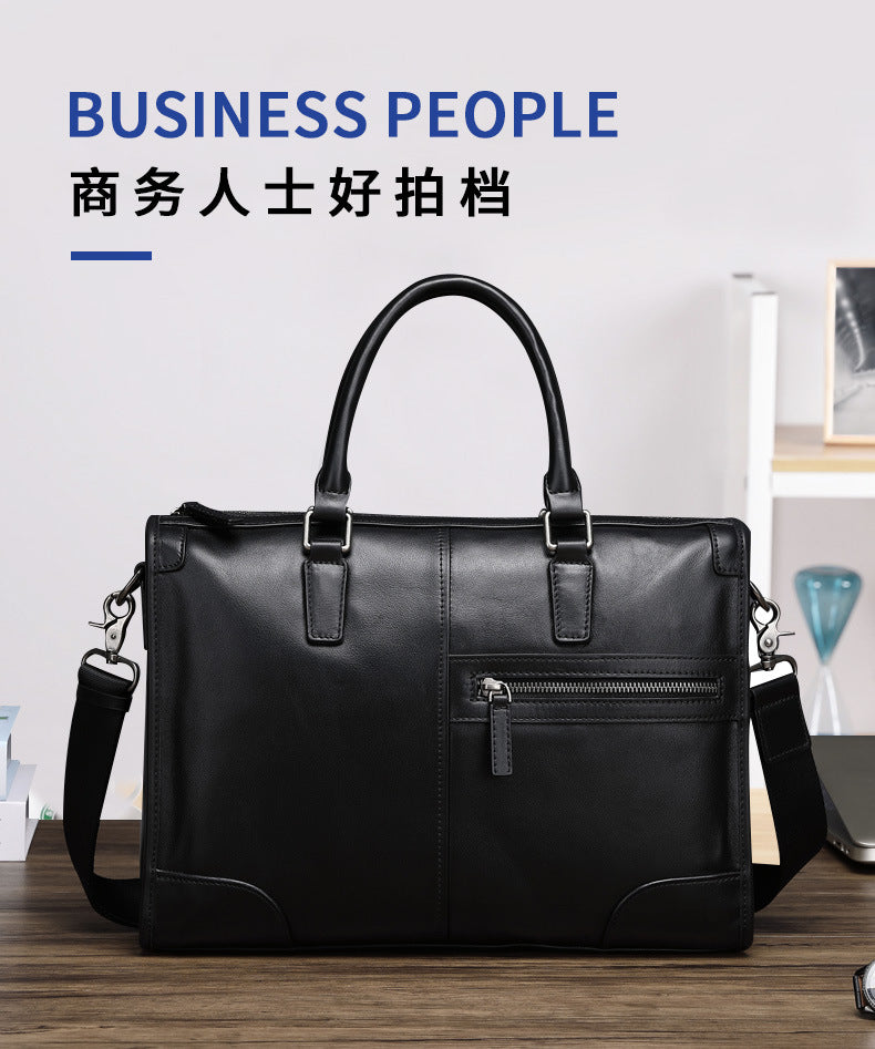 Men's handbag, handbag, genuine leather, cowhide, computer bag, business briefcase 