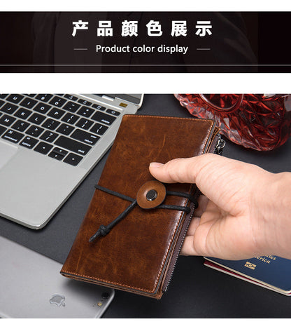 Men's Wallet Made of Genuine Cow Leather Retro Unique Fashion Card Holder Earphone Code Card Pocket 