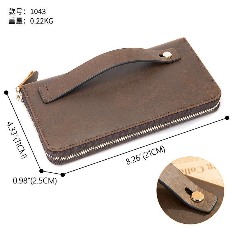 Men's long wallet Made of genuine cowhide leather Retro clutch bag Men's wallet 