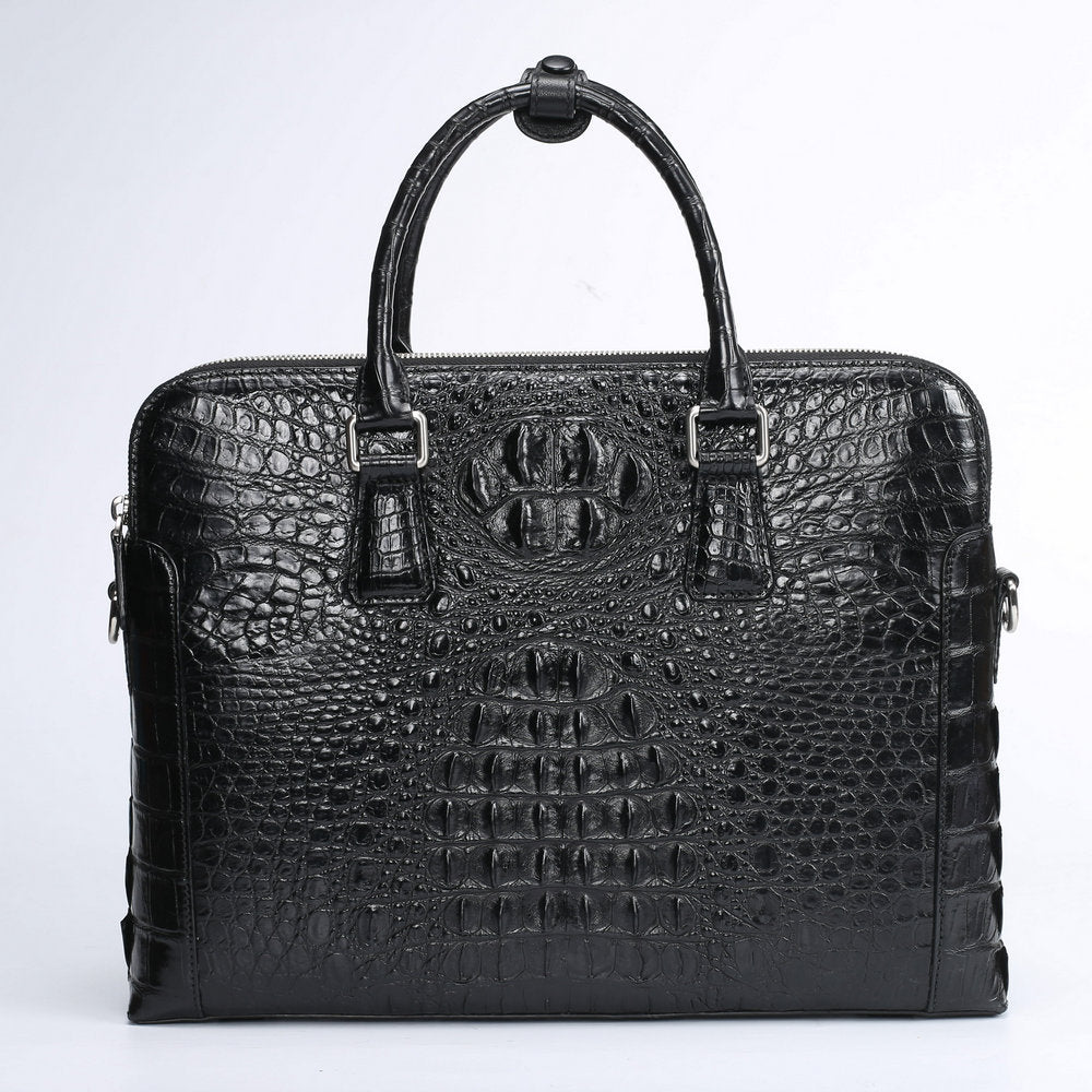 Thai Crocodile Skin Men's Briefcase Genuine Leather Double Zipper Large Capacity Business Bag Office Handbag