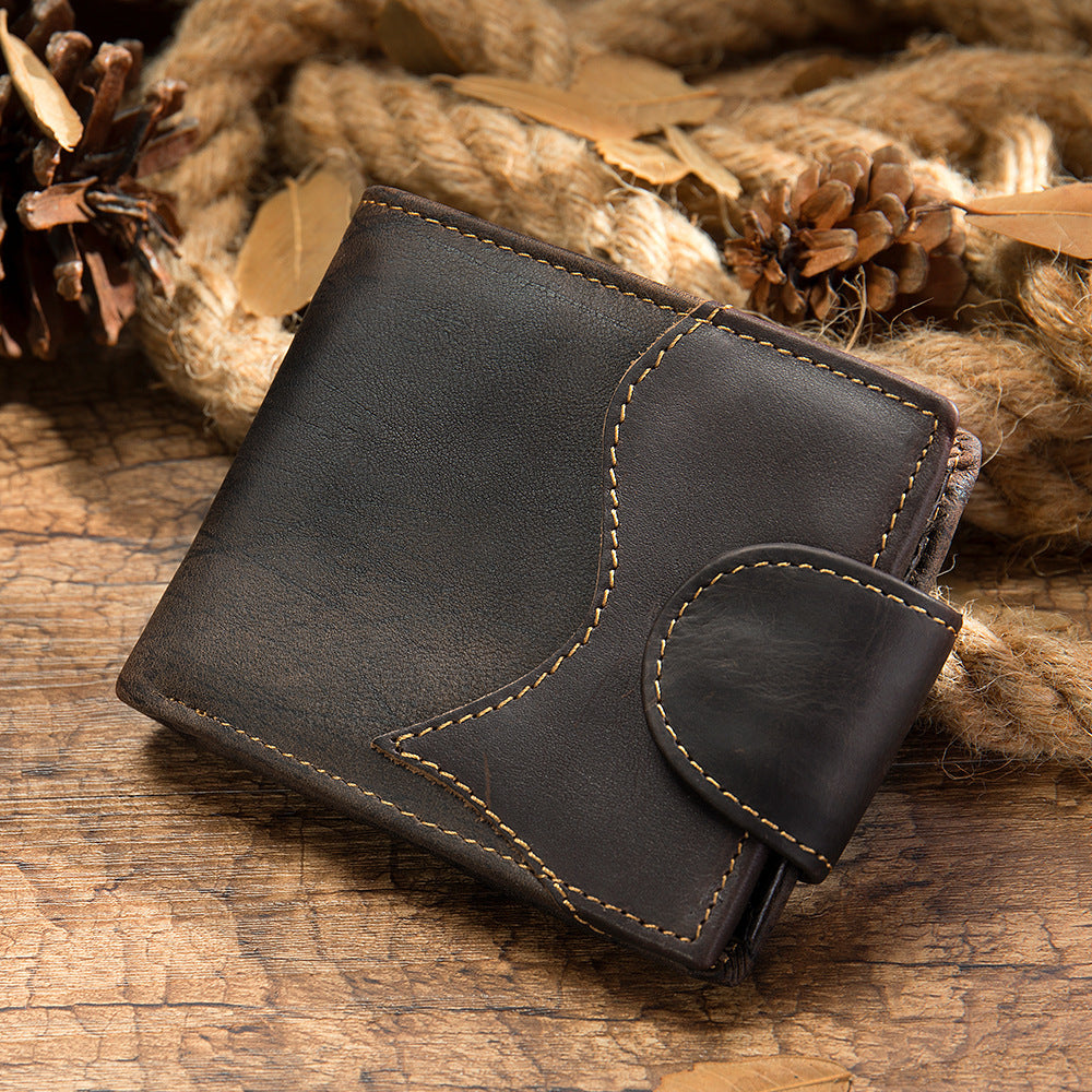 Men's Wallet, Cowhide, Genuine Leather, Thin Foldable, Coin Card Holder, Men's Wallet 