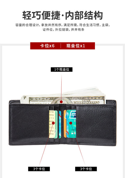 Men's short wallet cowhide genuine leather business thin simple anti-theft card bag wallet wallet 