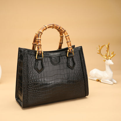 Women's Bag Siamese Crocodile Skin Genuine Leather Bag Bamboo Bush Bag Fashion Trend Large Capacity Women's Bag