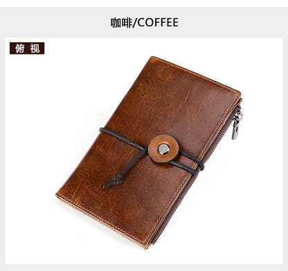 Men's Wallet Made of Genuine Cow Leather Retro Unique Fashion Card Holder Earphone Code Card Pocket 