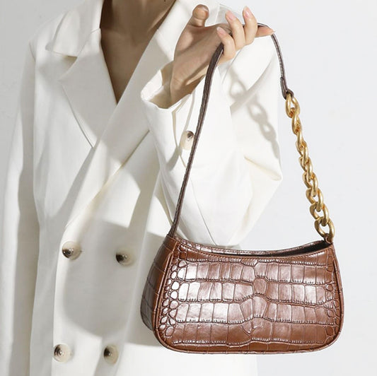 Crocodile pattern shoulder bag chain ladies bag genuine leather ladies bag armpit bag fashion