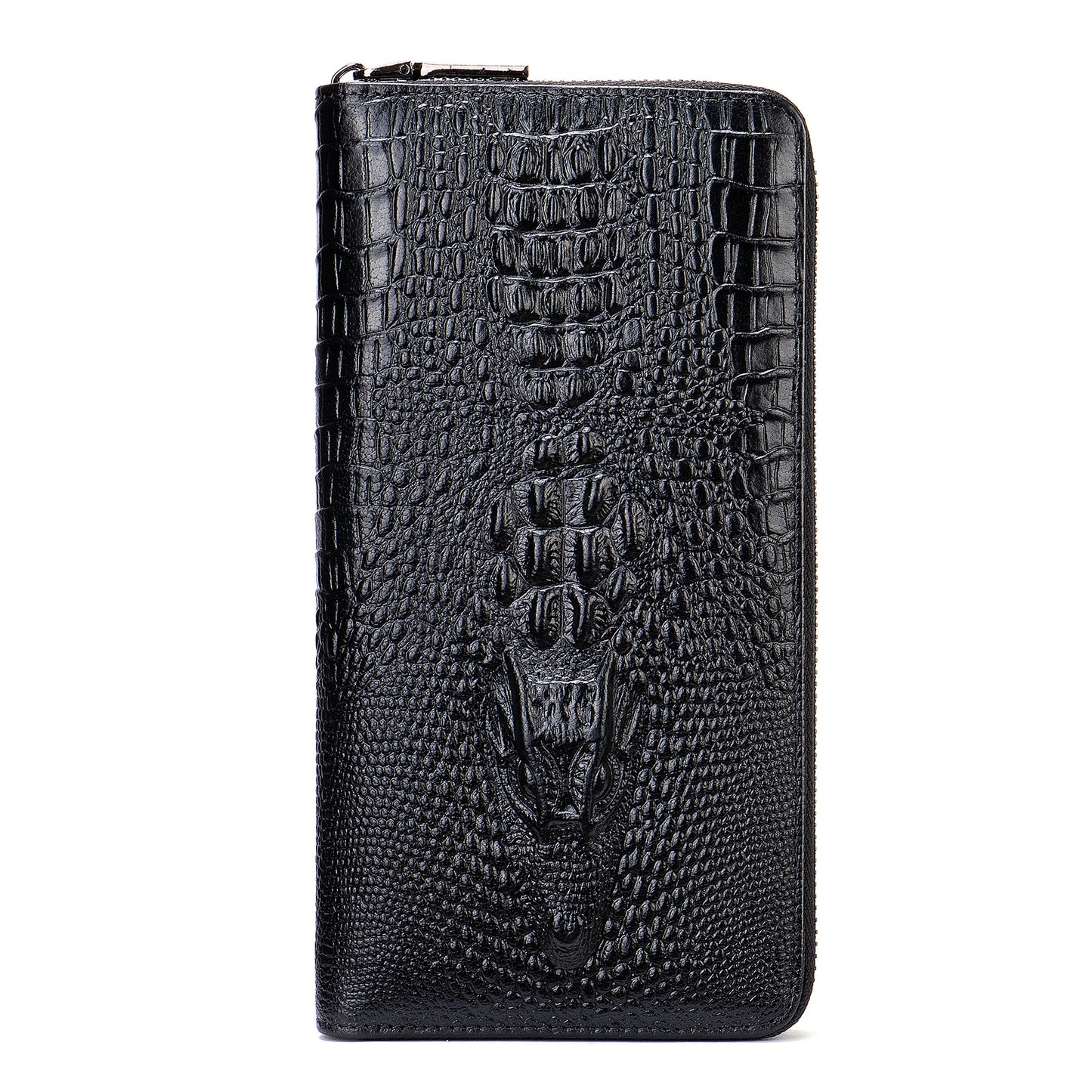 Men's Long Wallet Retro Crocodile Crest Cow Leather Card Holder Anti-Theft Brush RFID Men's Clutch Bag 