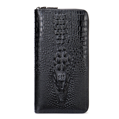 Men's Long Wallet Retro Crocodile Crest Cow Leather Card Holder Anti-Theft Brush RFID Men's Clutch Bag 