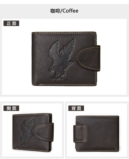 Men's short wallet genuine cowhide leather hawk unique fashion card bag wallet for men 