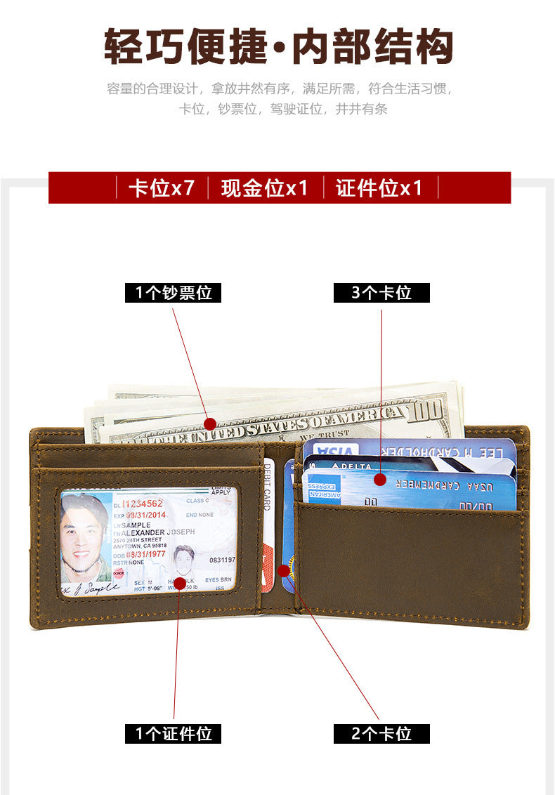 メンズ財布牛皮本革製レトロrfid盗難防止ブラシカードバッグ男性用ウォレット