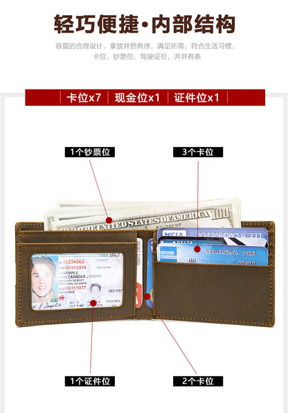 メンズ財布牛皮本革製レトロrfid盗難防止ブラシカードバッグ男性用ウォレット