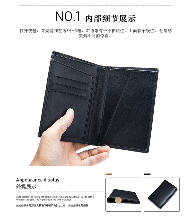 Men's Wallet Genuine Cow Leather Passport Card Holder Business Men's Wallet 