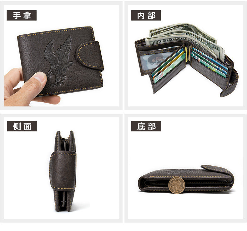 Men's short wallet genuine cowhide leather hawk unique fashion card bag wallet for men 