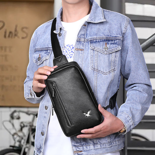 Men's bust bag cowhide Korean casual fashion simple crossbody bag 