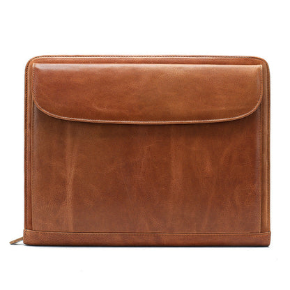 Men's clutch bag Genuine cowhide leather large capacity business zipper file bag Men's handbag 