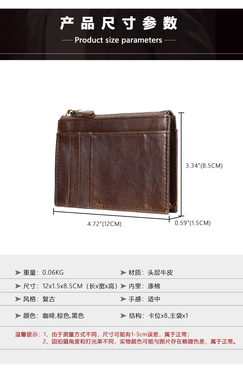 Men's wallet made of genuine cowhide leather, portable coin purse, anti-theft brush, card bag for men 