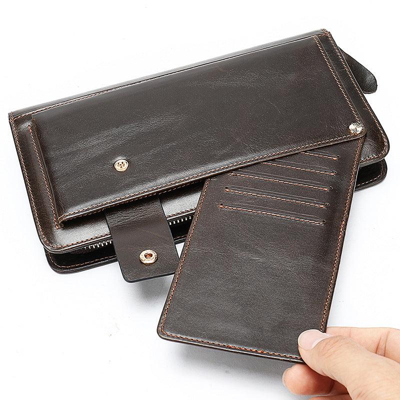 Men's long wallet cowhide clutch bag business casual fashion retro card holder men's wallet 