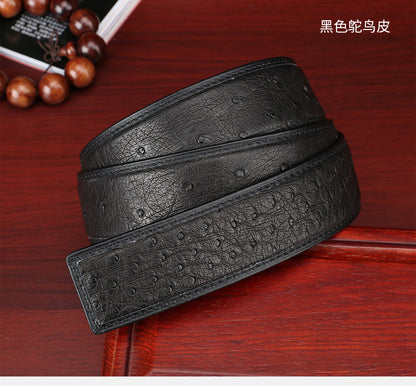 Width 3.8cm Ostrich Skin Genuine Leather Men's Belt Casual Plate Buckle Needle Buckle Men Belt No Buckle 