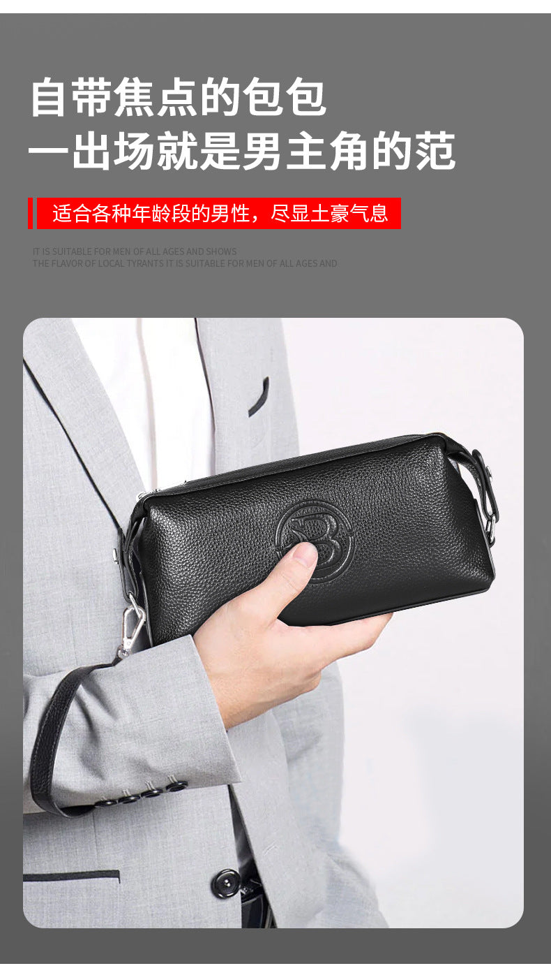 Men's Clutch Bag Large Capacity Cowhide Genuine Leather Business Fashion Handbag for Men 